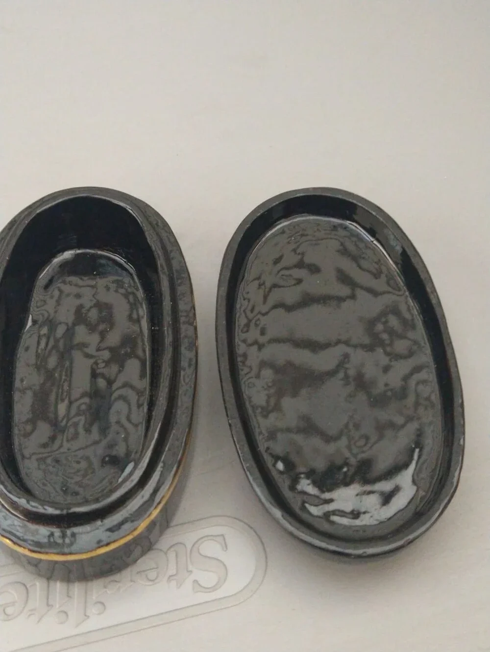 VTG Thai Black Lacquer Trinket Box Gold Dancer Engraving Oval Jewelry Keepsake